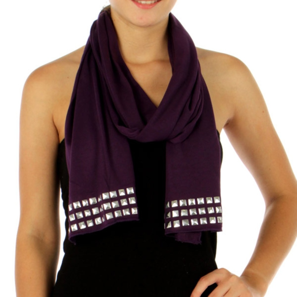 Purple w Silver Studs Scarf Shawl Wrap Lightweight Cotton Blend Spring Summer